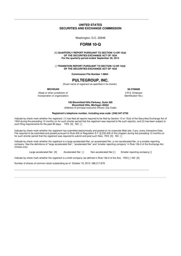 Thumbnail PulteGroup 10-Q Quarterly Report FY2012 