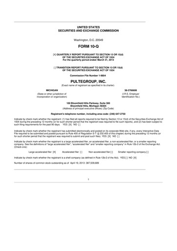 Thumbnail PulteGroup 10-Q Quarterly Report FY2013 