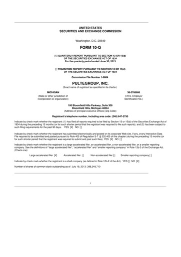 Thumbnail PulteGroup 10-Q Quarterly Report FY2013 