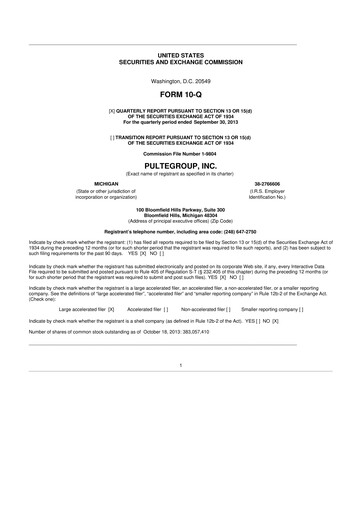 Thumbnail PulteGroup 10-Q Quarterly Report FY2013 