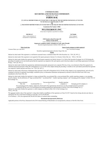 Thumbnail PulteGroup 10-K Annual Report 2017