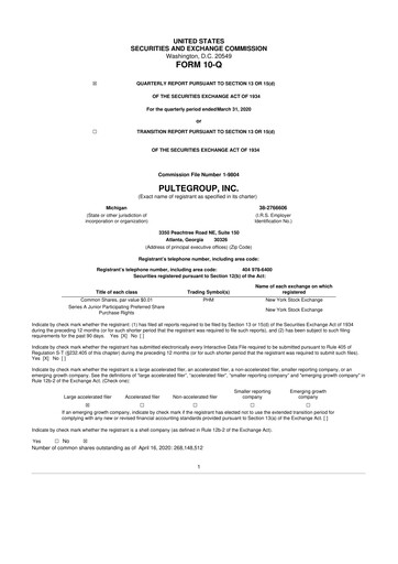 Thumbnail PulteGroup 10-Q Quarterly Report FY2020 