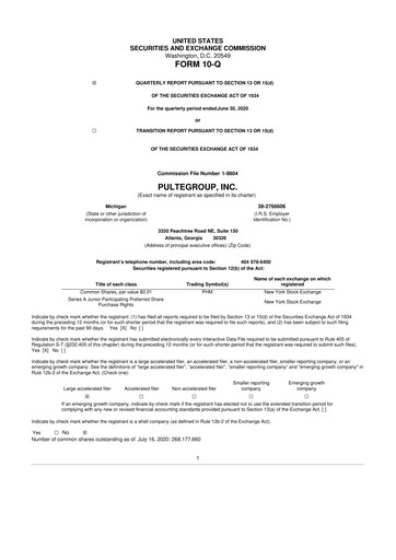 Thumbnail PulteGroup 10-Q Quarterly Report FY2020 