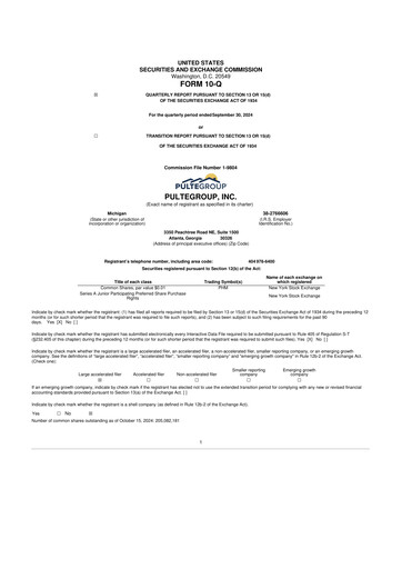 Thumbnail PulteGroup 10-Q Quarterly Report FY2024 