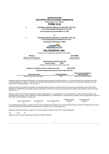 Thumbnail PulteGroup 10-Q Quarterly Report FY 