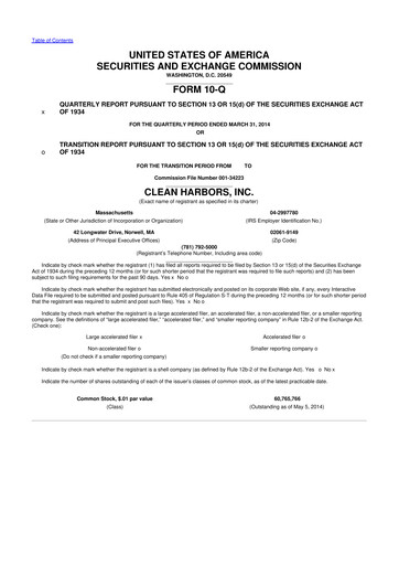 Thumbnail Clean Harbors
 10-Q Quarterly Report FY2014 