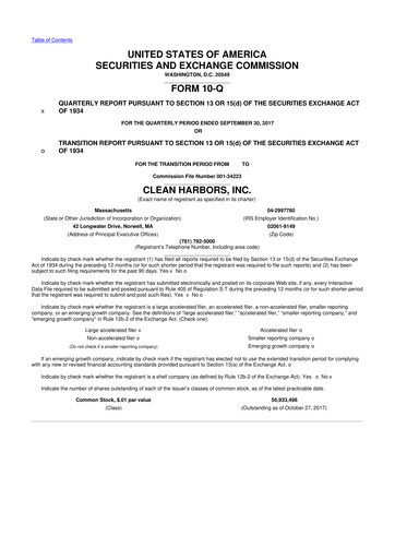 Thumbnail Clean Harbors
 10-Q Quarterly Report FY2017 