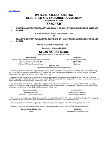 Thumbnail Clean Harbors
 10-Q Quarterly Report FY2018 