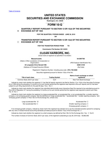 Thumbnail Clean Harbors
 10-Q Quarterly Report FY2019 