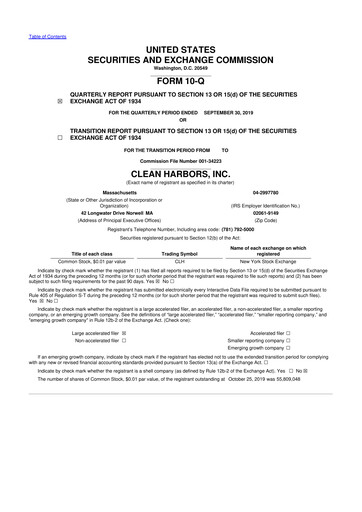 Thumbnail Clean Harbors
 10-Q Quarterly Report FY2019 