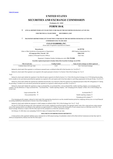 Thumbnail Clean Harbors
 10-K Annual Report 2019