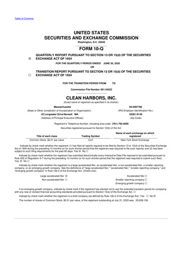 Thumbnail Clean Harbors
 10-Q Quarterly Report FY2020 