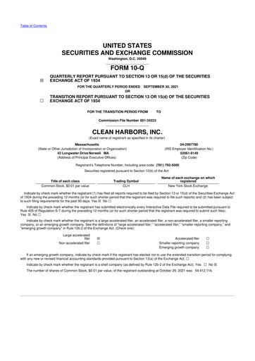 Thumbnail Clean Harbors
 10-Q Quarterly Report FY2021 