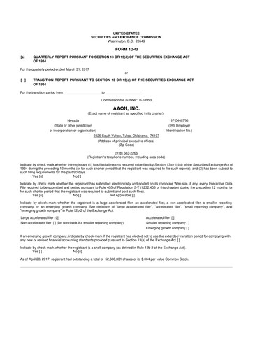 Thumbnail Aaon 10-Q Quarterly Report FY2017 