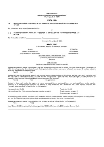 Thumbnail Aaon 10-Q Quarterly Report FY2018 