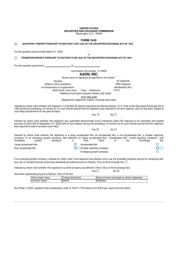 Thumbnail Aaon 10-Q Quarterly Report FY2022 