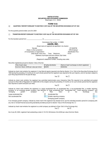 Thumbnail Aaon 10-Q Quarterly Report FY2024 