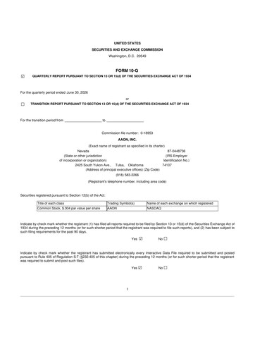 Vorschaubild Aaon 10-Q Quartalsbericht 2026 