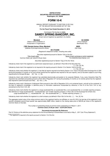 Thumbnail Sandy Spring Bank 10-K Annual Report 2016