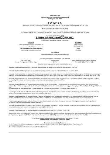 Thumbnail Sandy Spring Bank 10-K Annual Report 2022