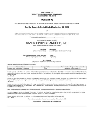 Miniature Sandy Spring Bank 10-Q Rapport trimestriel 2024 