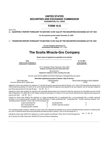 Thumbnail ScottsMiracle-Gro 10-Q Quarterly Report FY2026 