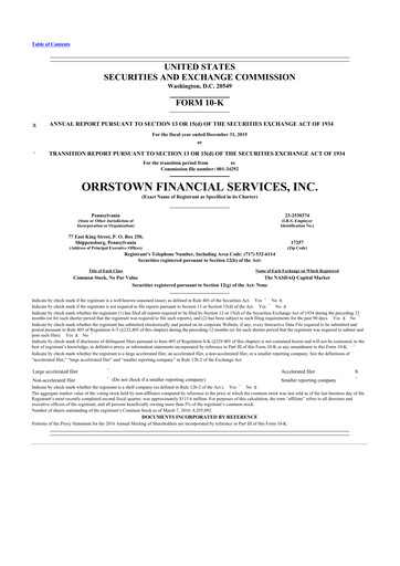 Thumbnail Orrstown Financial Services 10-K Annual Report 2015