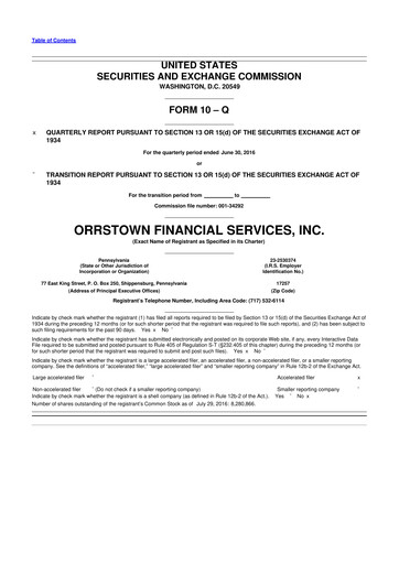 Miniature Orrstown Financial Services 10-Q Rapport trimestriel 2016 