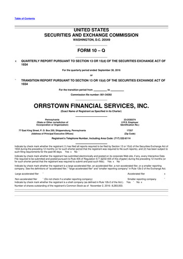 Miniature Orrstown Financial Services 10-Q Rapport trimestriel 2016 