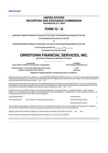 Miniature Orrstown Financial Services 10-Q Rapport trimestriel 2018 