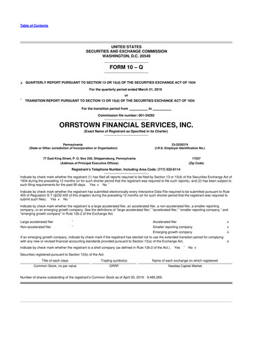 Miniature Orrstown Financial Services 10-Q Rapport trimestriel 2019 