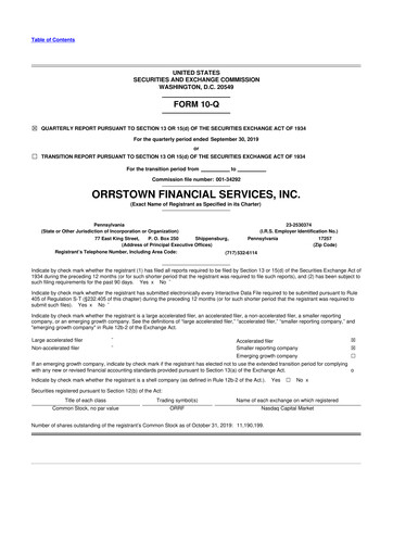 Miniature Orrstown Financial Services 10-Q Rapport trimestriel 2019 