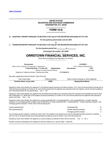 Miniature Orrstown Financial Services 10-Q Rapport trimestriel 2020 