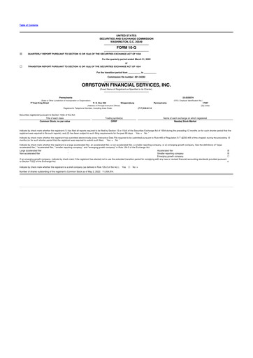 Miniature Orrstown Financial Services 10-Q Rapport trimestriel 2022 