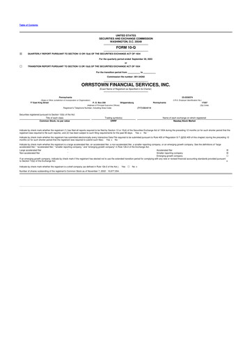 Miniature Orrstown Financial Services 10-Q Rapport trimestriel 2022 