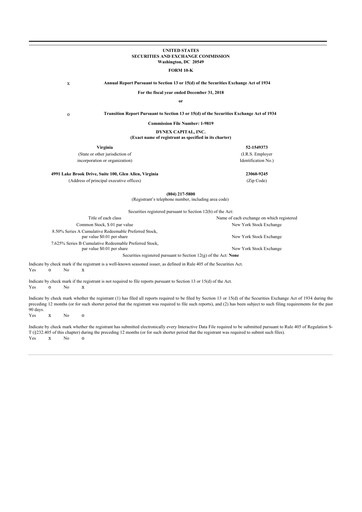 Thumbnail Dynex Capital 10-K Annual Report 2018