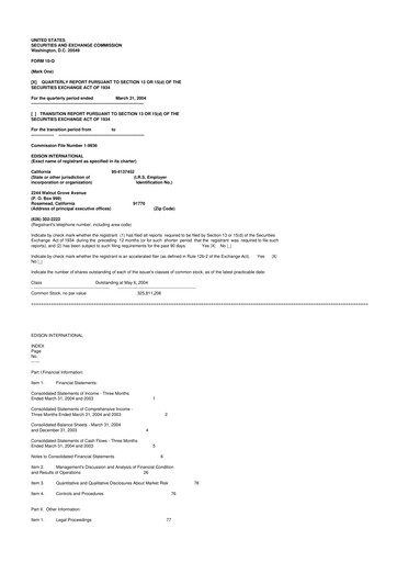 Thumbnail Edison International
 10-Q Quarterly Report FY 