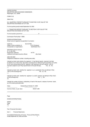 Thumbnail Edison International
 10-Q Quarterly Report FY 
