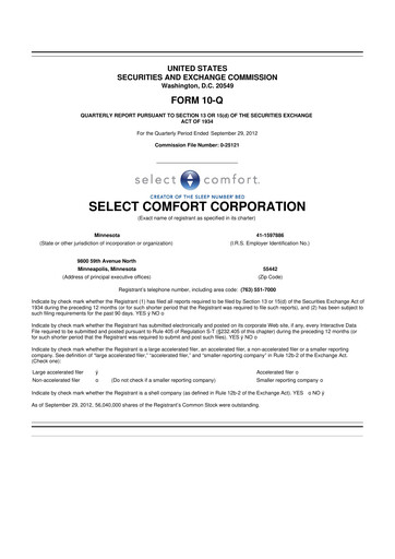 Thumbnail Sleep Number 10-Q Quarterly Report FY2012 