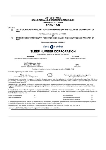 Thumbnail Sleep Number 10-Q Quarterly Report FY2021 