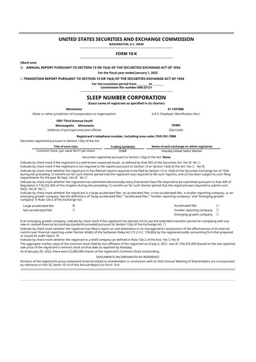 Thumbnail Sleep Number 10-K Annual Report 2021