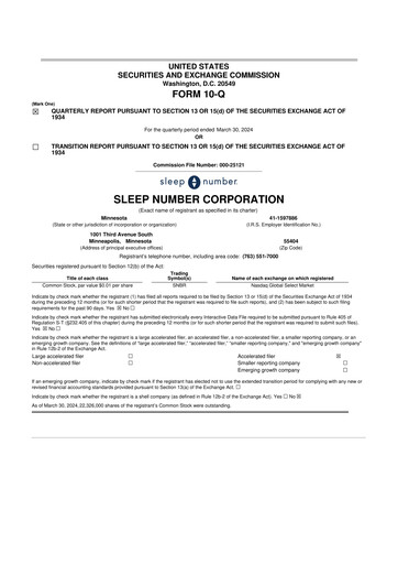 Thumbnail Sleep Number 10-Q Quarterly Report FY2024 