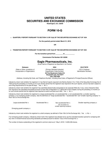 Thumbnail Eagle Pharmaceuticals
 10-Q Quarterly Report FY2018 