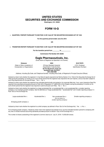 Thumbnail Eagle Pharmaceuticals
 10-Q Quarterly Report FY2018 