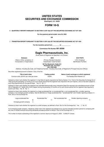 Thumbnail Eagle Pharmaceuticals
 10-Q Quarterly Report FY2020 