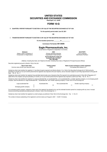 Thumbnail Eagle Pharmaceuticals
 10-Q Quarterly Report FY2021 