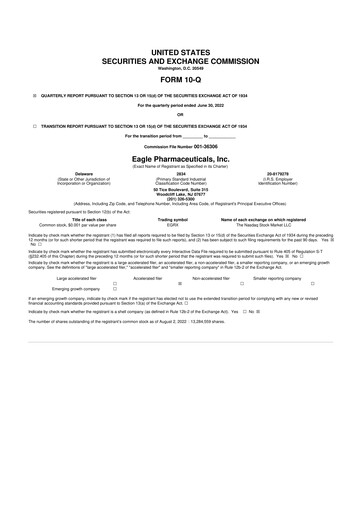 Thumbnail Eagle Pharmaceuticals
 10-Q Quarterly Report FY2022 