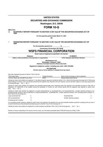 Miniature WSFS Financial 10-Q Rapport trimestriel  