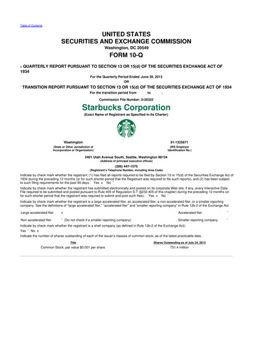 Thumbnail Starbucks 10-Q Quarterly Report FY2013 