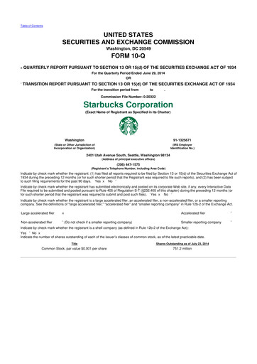 Thumbnail Starbucks 10-Q Quarterly Report FY2014 